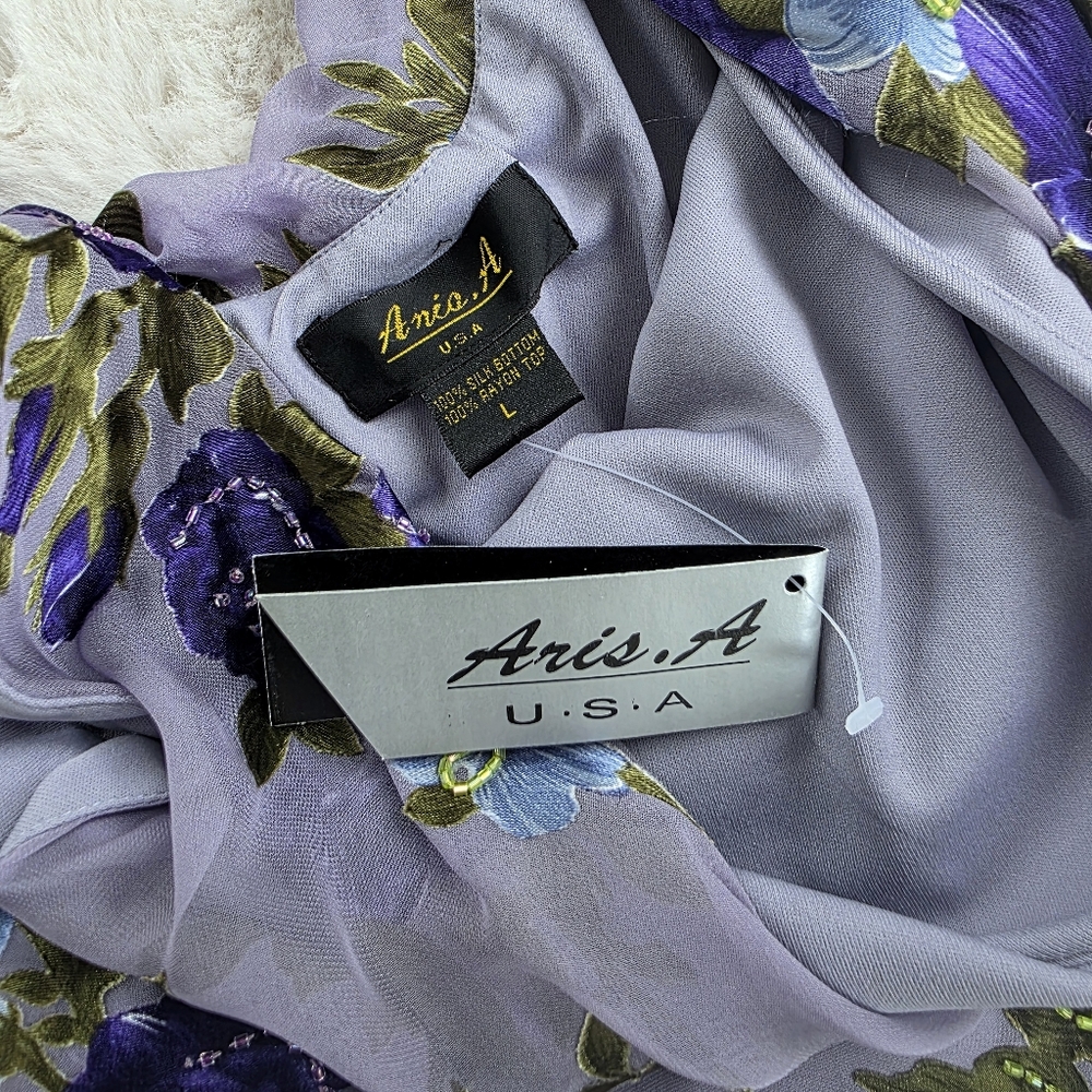 Vintage Deadstock Fairy Y2K Euro Lavender Purple Floral Burnout Silk Slip Dress - Picture 3 of 7